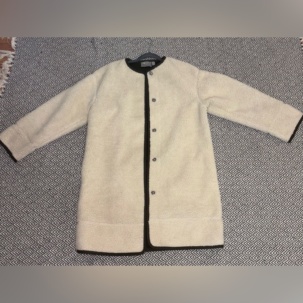 ASOS Collarless Sherpa Coat with Olive Seam Lining